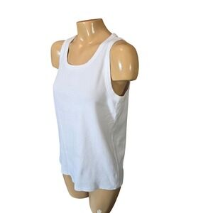 Talbots Womens Tank Top White Size Large Ribbed Cotton Spandex Scoop Neck Layer